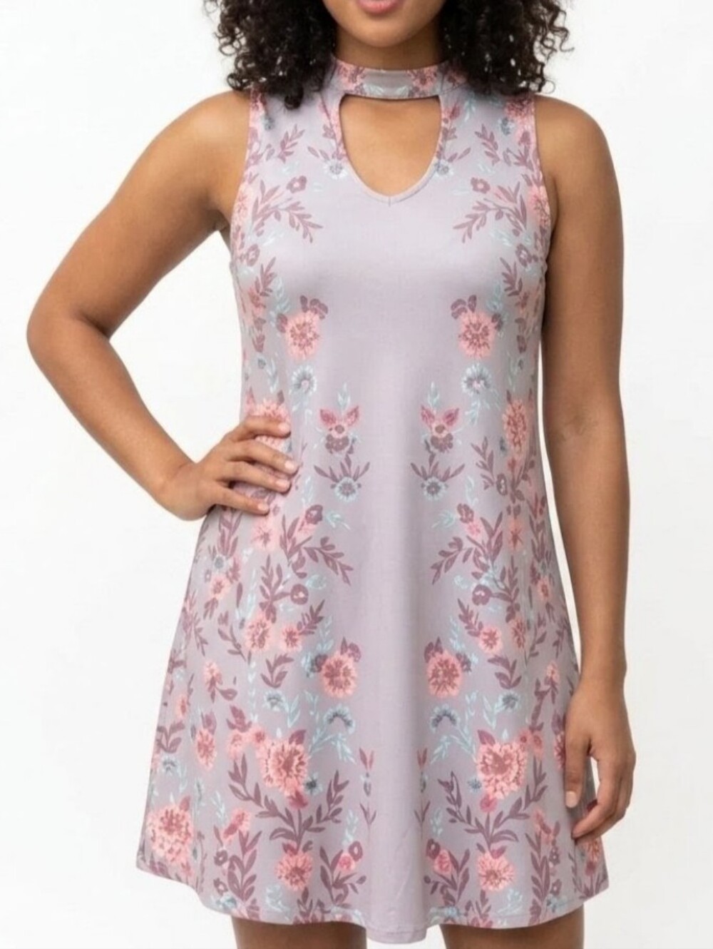 Mudd Lavender Floral Keyhole Mini Dress